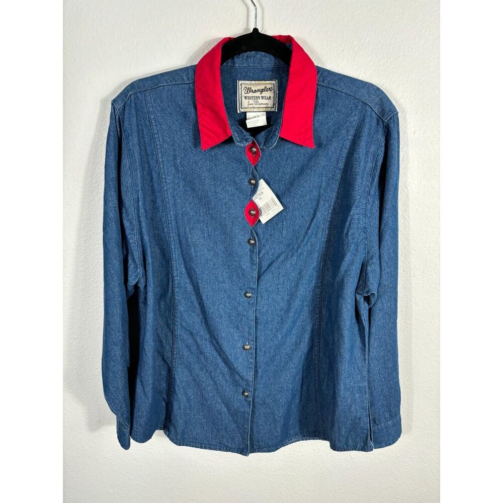 Vintage Wrangler Western Wear for Women Size XL Denim Blue Long Sleeve
